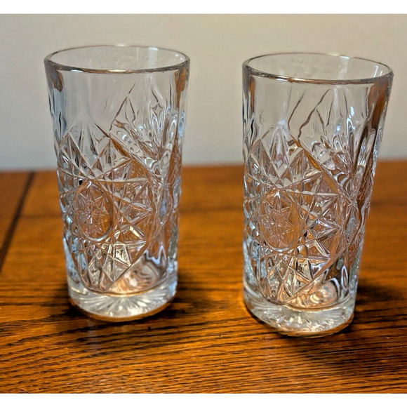 Vintage Libby USA Hobstar 6” Tall 16 oz. Highball Drinking Glasses Set of 2 - Picture 1 of 9